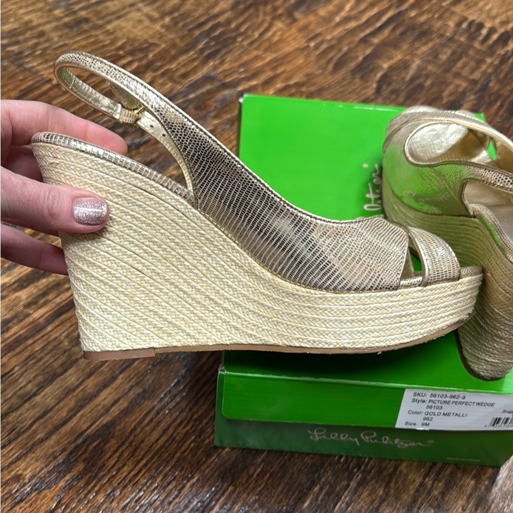 Lilly Pulitzer Gold Metallic Wedge Sandals